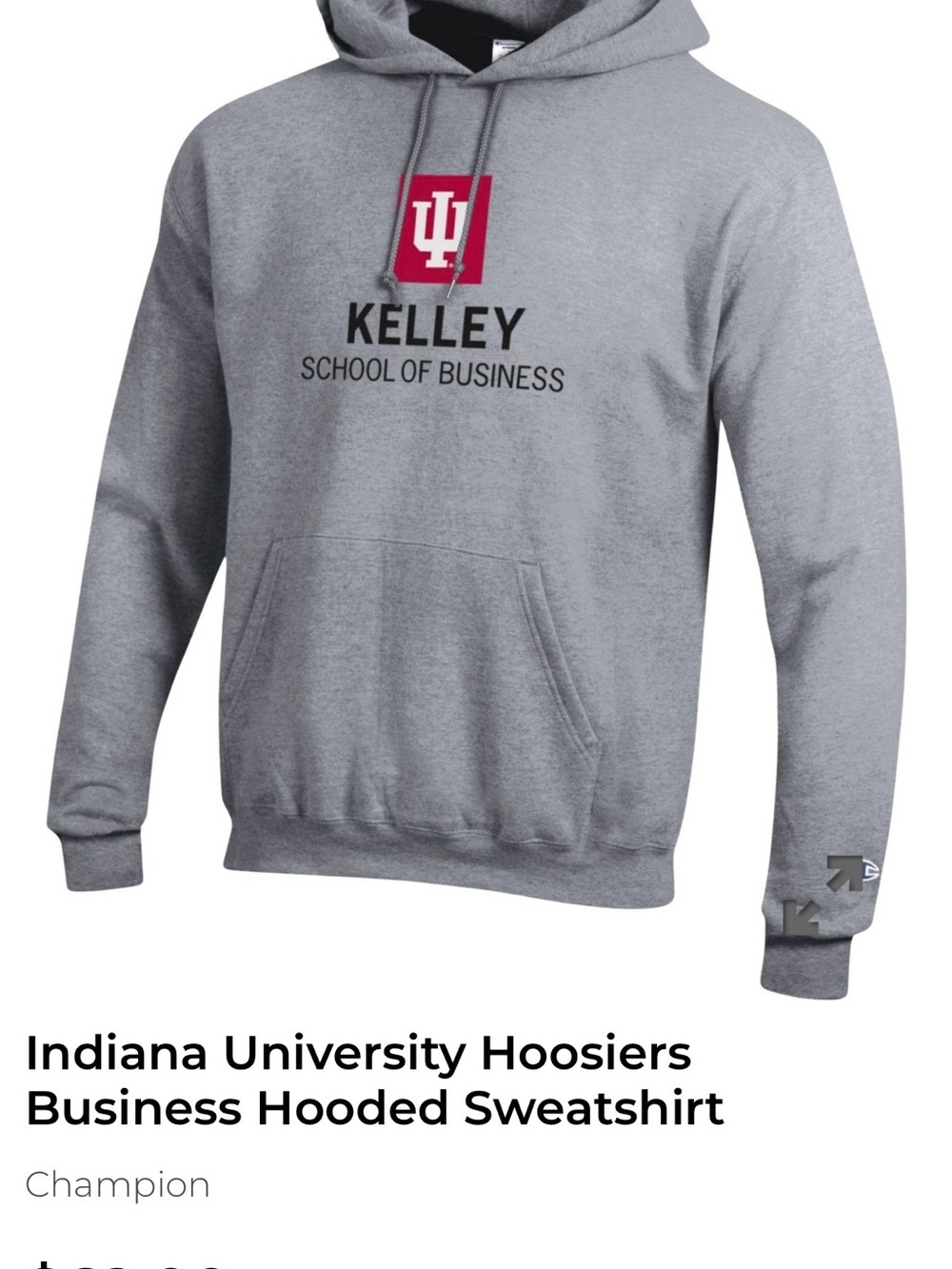 Champion Gray Kelley School of Business Hooded Sweatshirt with Red IU Logo